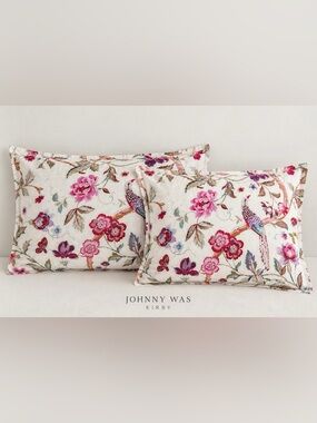 Johnny Was Kirby King Standard Pillow Shams Set 100% Cotton Floral Bird